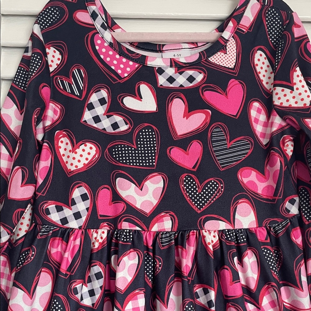 Heart Patterned Kids Dress - Picture 2 of 3